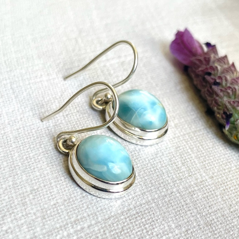 925 Sterling silver Larimar dangle earrings! B O H O - Picture 14 of 17